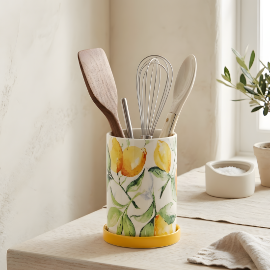Lemon Pattern Porcelain Utensil Holder Small